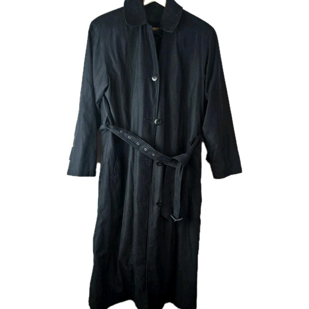 London Fog Womens Belted Collar Trench Coat 8P Black Corpcore Travel Europe